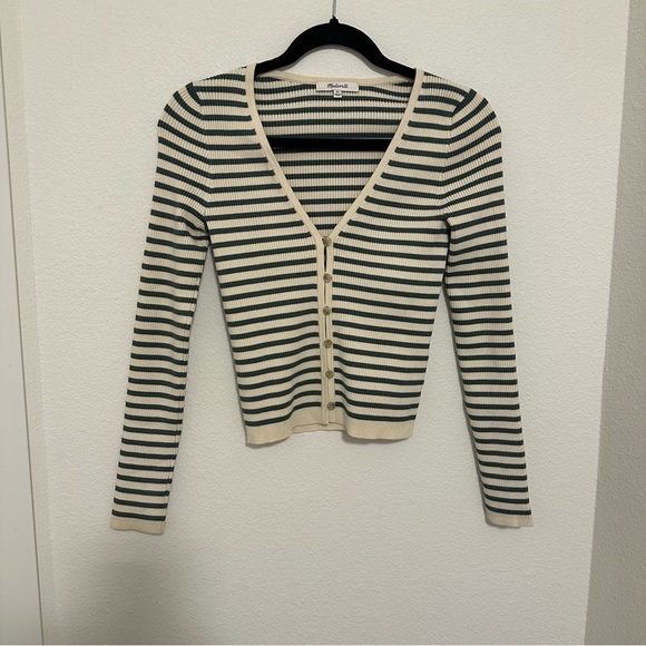 Madewell Carmon Ribbed Striped Cardigan Buttoned Antique Cream Color Size XS - Picture 3 of 9